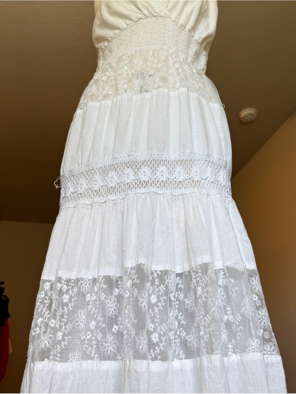 India Made White Lace Crochet Tiered Maxi Dress - XL - Picture 6 of 11